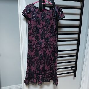 Adrianna Papell Black and Purple Midi Dress